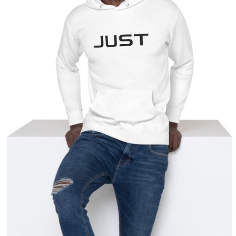 Herren weißer Kapuzenpullover bestickt in Schwarz W/S - JUST4YOU - Fitness Style